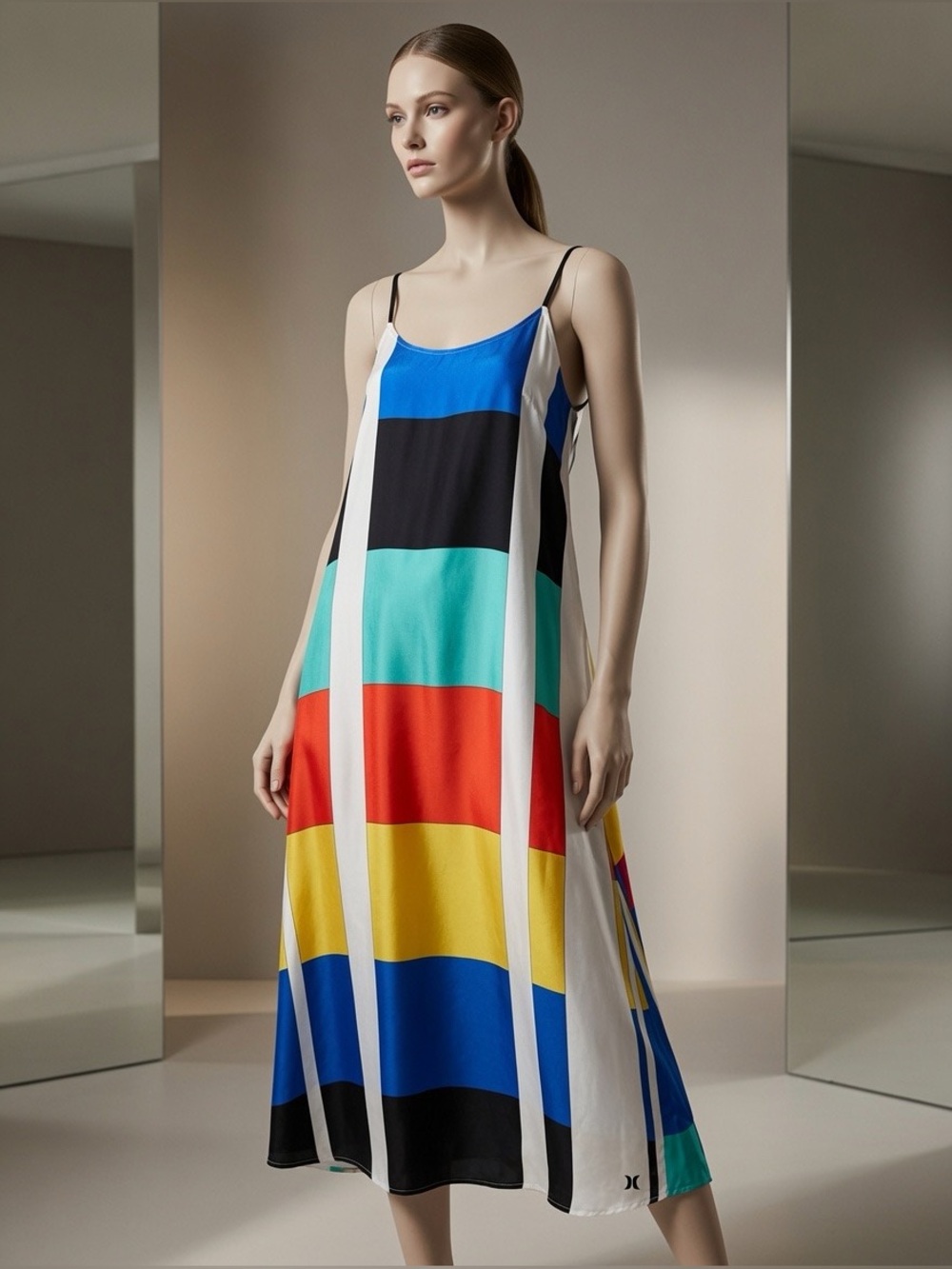 Hurley 100% Silk Maxi Dress L Colorblock Wedding Sheer Prom Runway Cocktail Boho